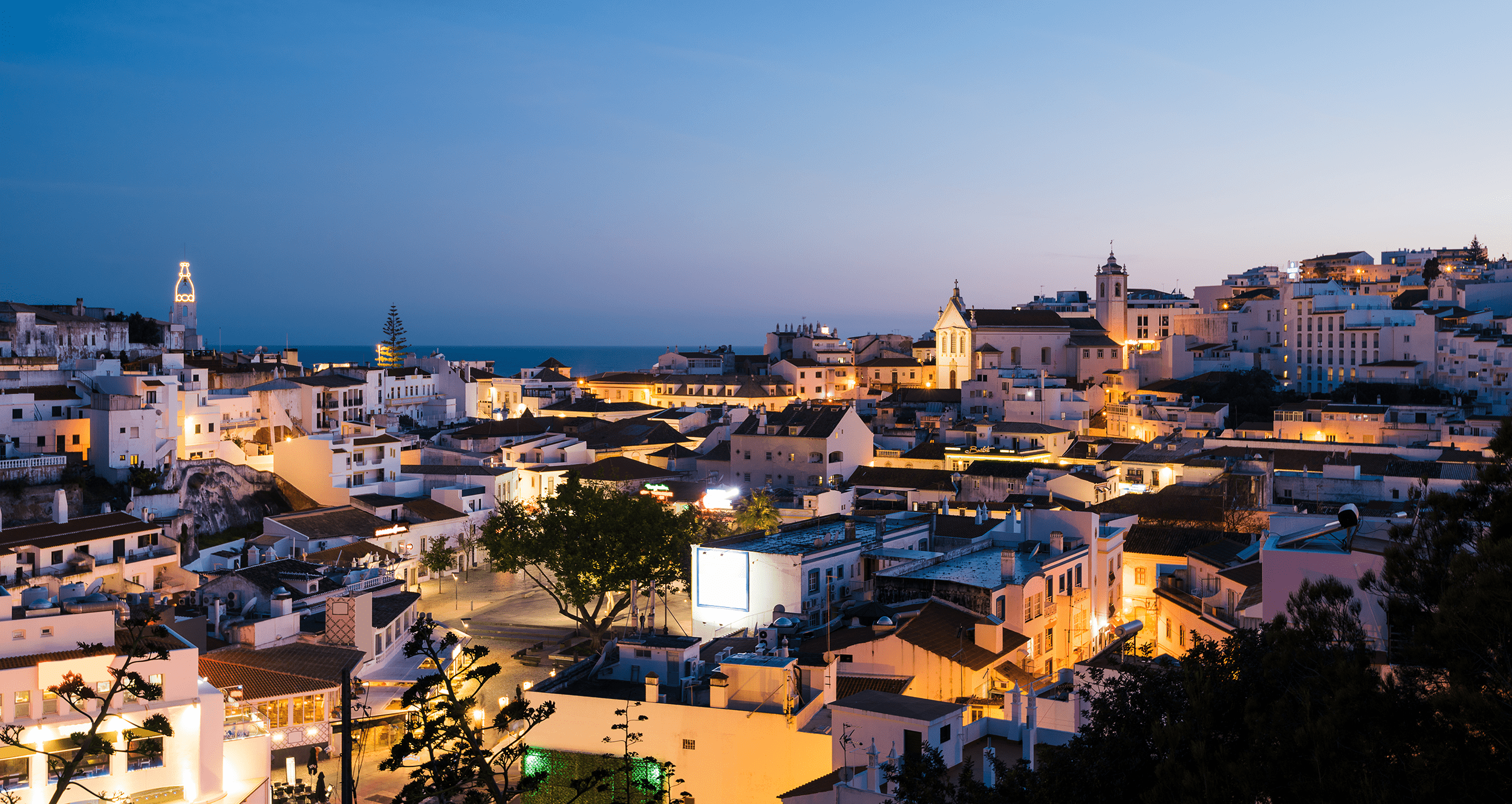 Cobbled streets of Albufeira Old Town with whitewashed houses