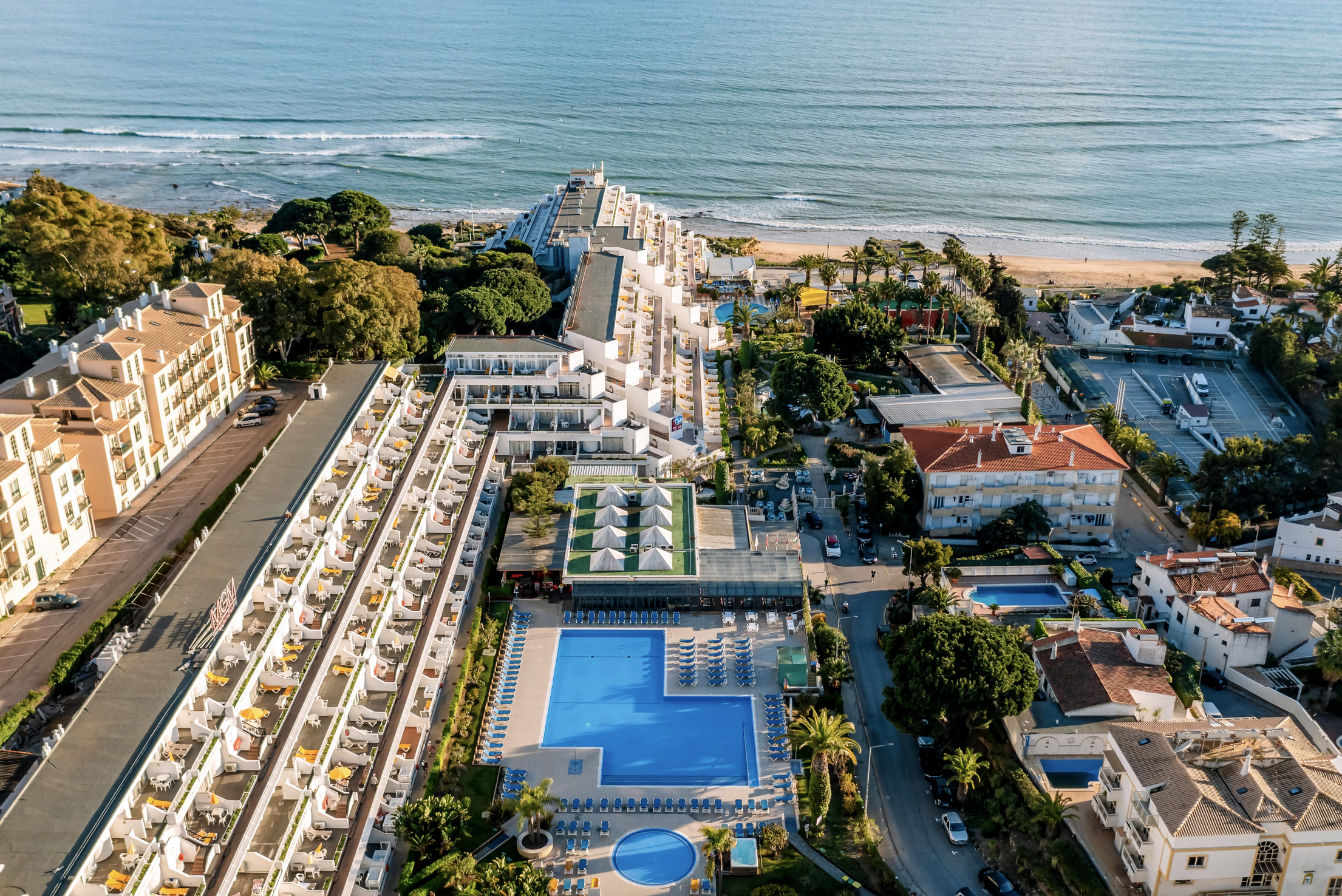 Praia da Oura beach in Albufeira with golden cliffs