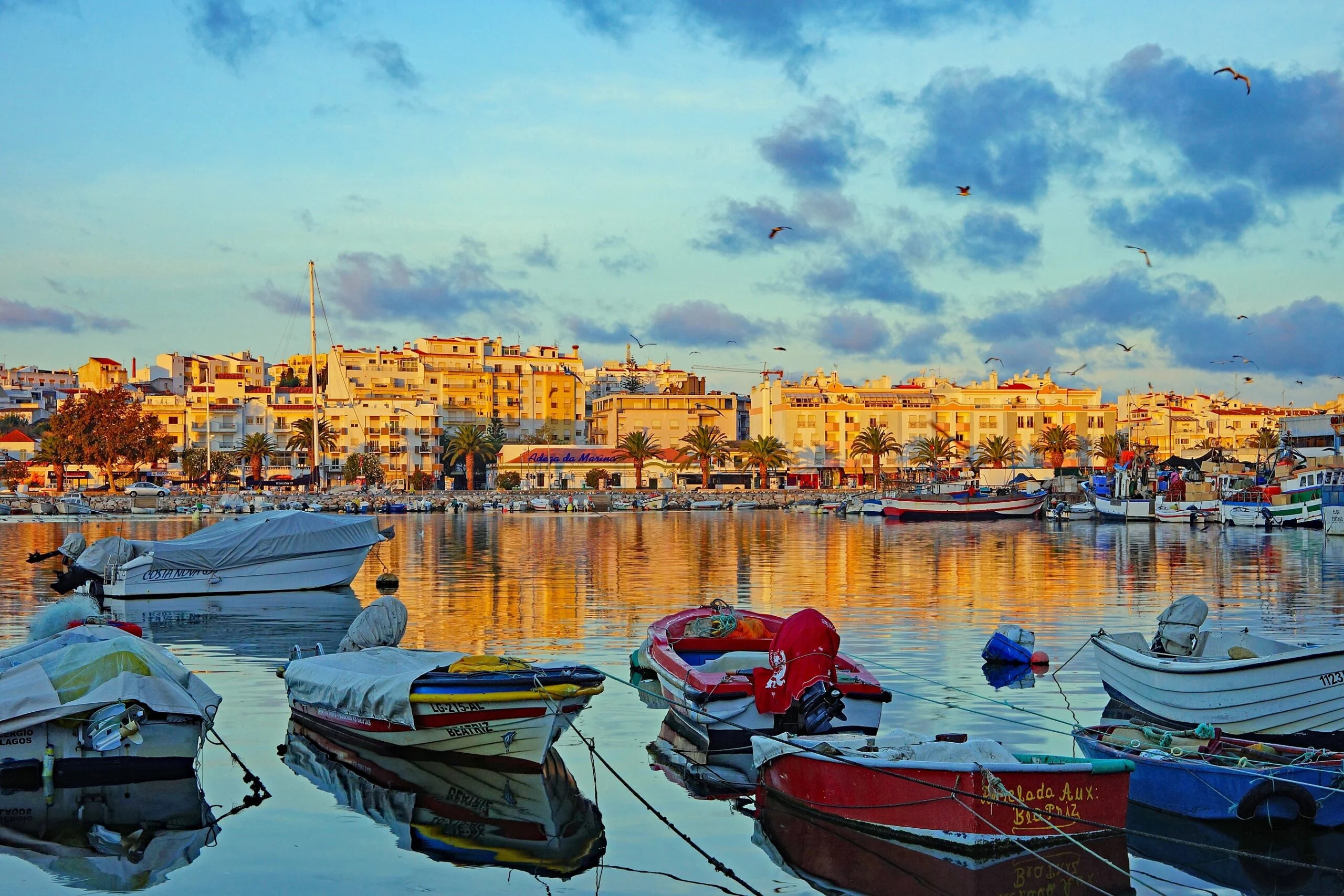 Lagos marina with boats and restaurants