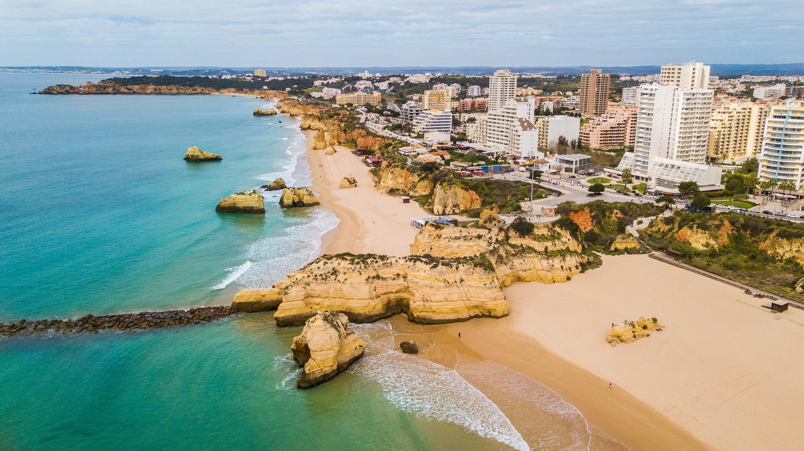 Portimao coastline with Praia da Rocha and the Arade River
