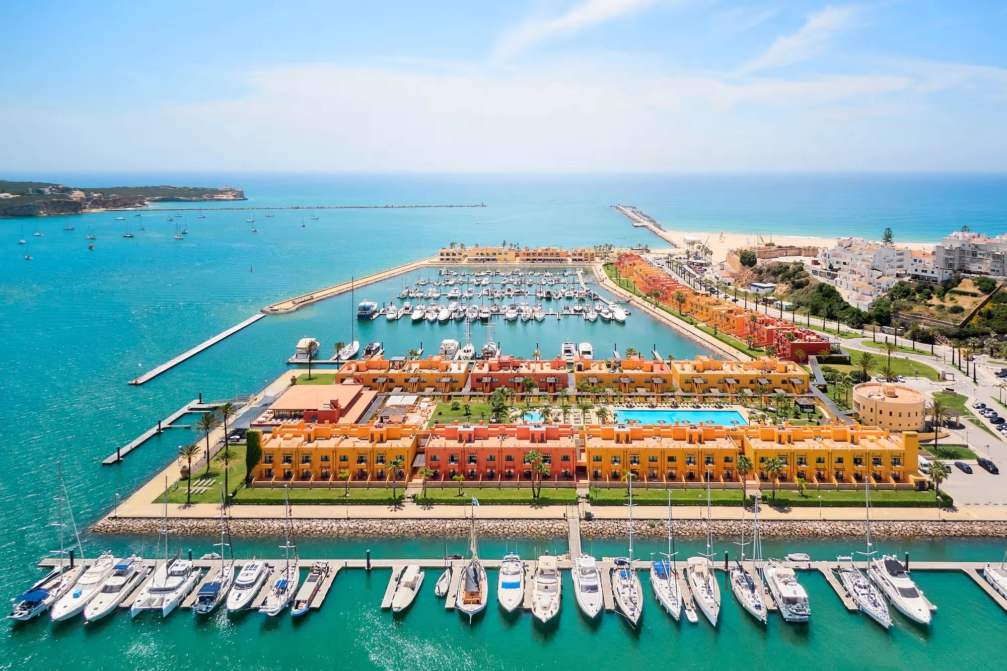 Portimao marina with boats and restaurants