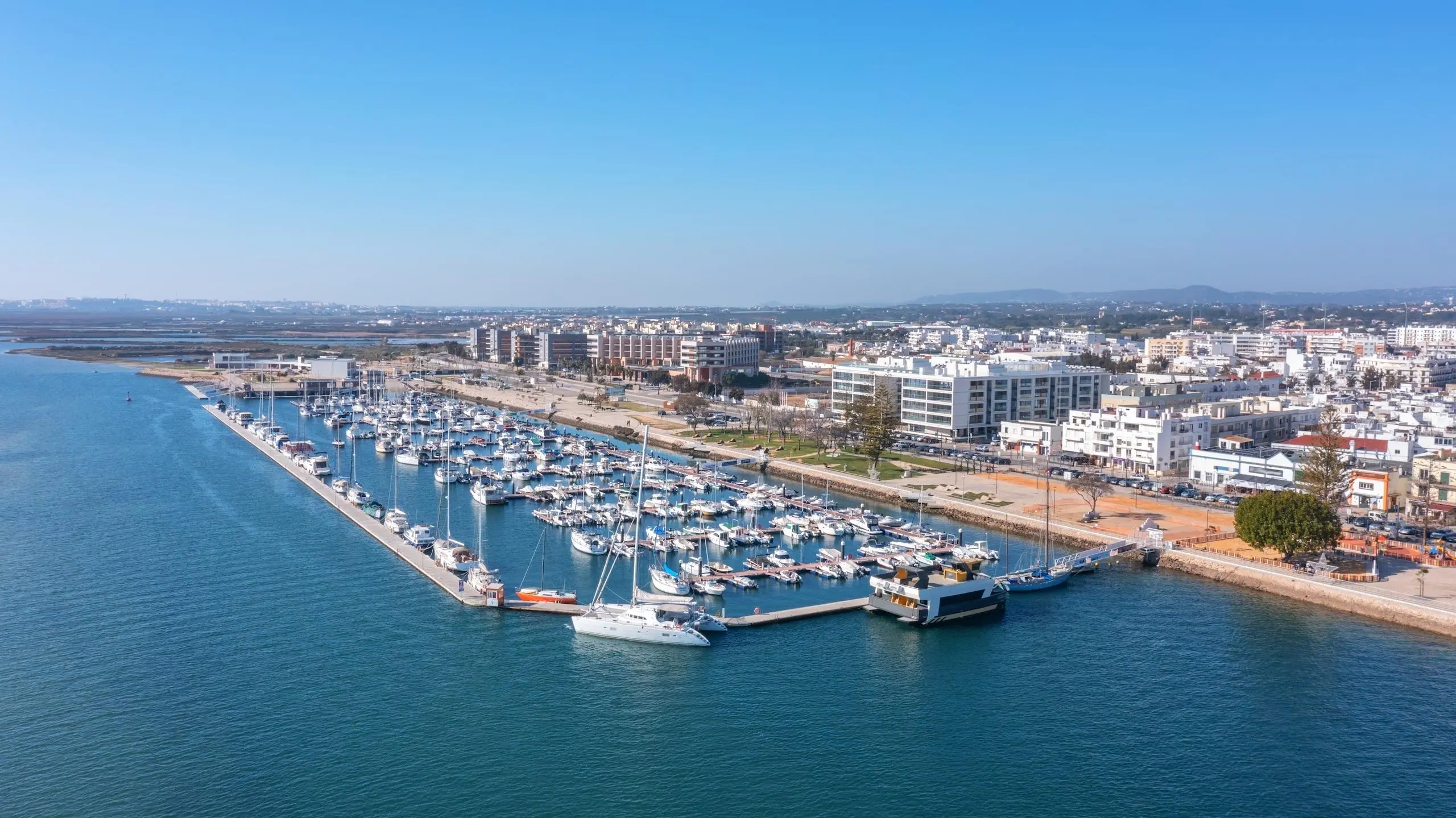 Olhao's waterfront with traditional fishing boats and the Ria Formosa