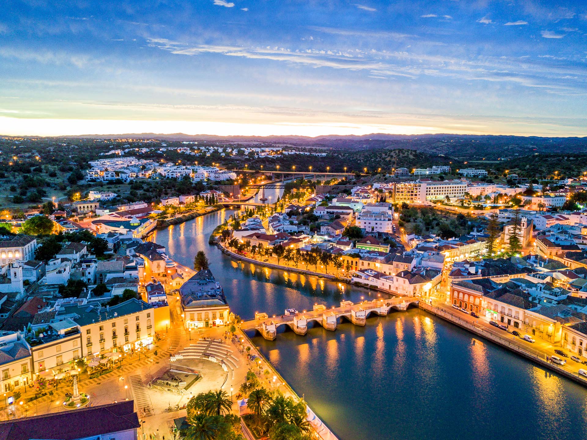 Tavira's historic centre with the Roman bridge and riverside